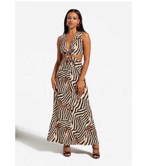 Shoe Dazzle Dresses & Skirts - Animal Safari Print Maxi Cutout Dress by Shoe Dazzle Sz S